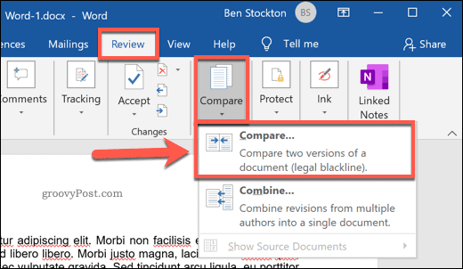 Comparación de dos documentos de Microsoft Word