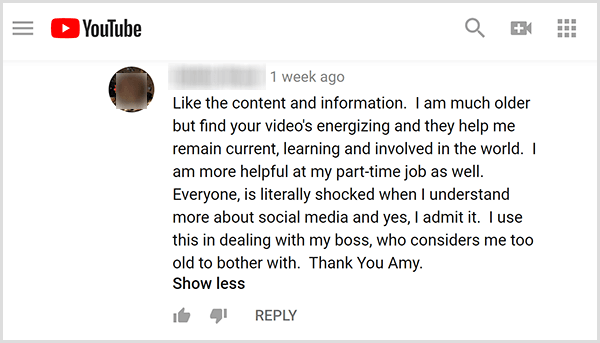 Amy Landino recibió comentarios positivos de su audiencia sobre el contenido de su video. Por ejemplo, un usuario comenta que sus videos me ayudan a permanecer al día, aprendiendo e involucrado en el mundo. También soy más útil en mi trabajo de medio tiempo.