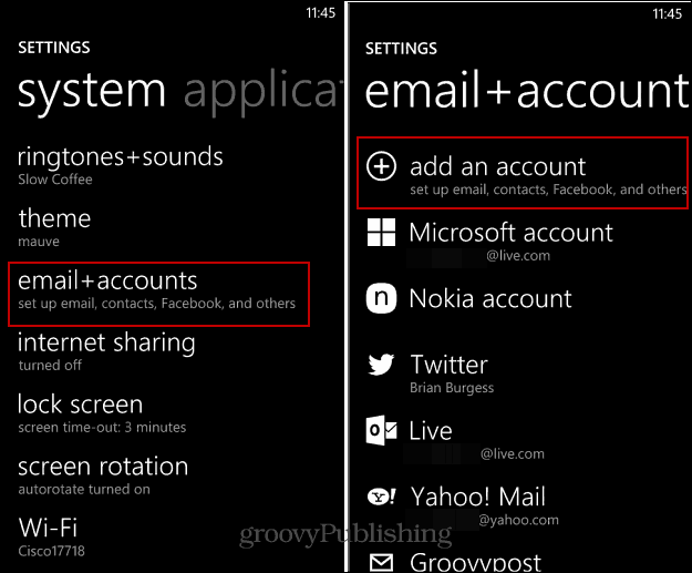 Cómo configurar cuentas de correo electrónico y sociales en Windows Phone