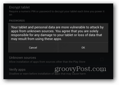 Mensaje de advertencia de Android