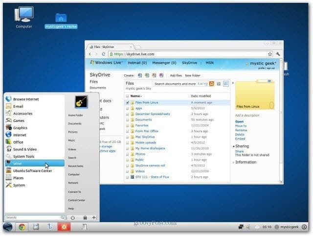 IU web de Linux SkyDrive