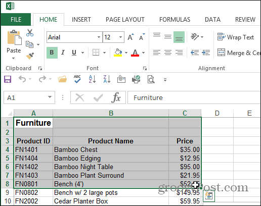 Seleccionar área Documento Excel