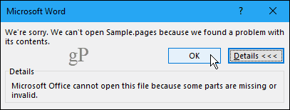 No se puede abrir el documento de Pages en Word