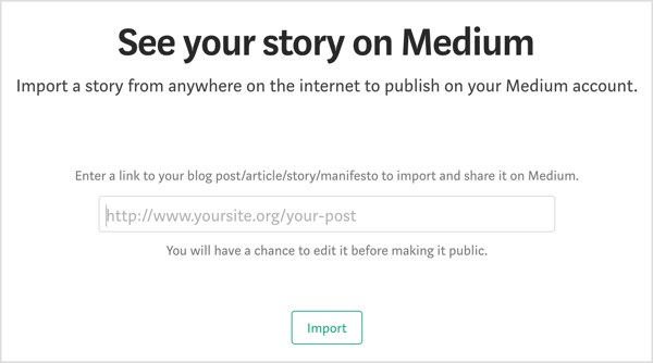 Ingrese la URL que apunta a la publicación del blog que desea reutilizar en Medium.