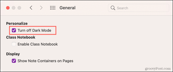 Desactivar el modo oscuro en OneNote en Mac