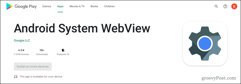 Sistema Android WebView en Google Play Store
