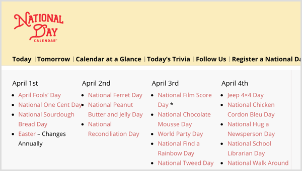 Calendario del día nacional