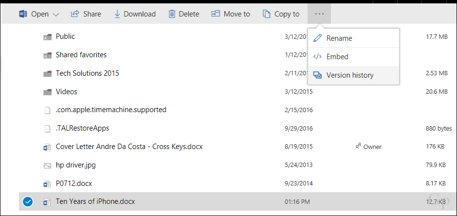 Restaurar versiones anteriores de archivos en OneDrive
