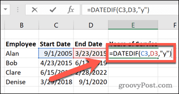 Excel completa la función dateif