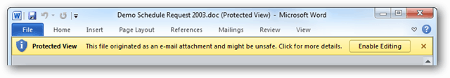 Deshabilitar vista protegida para archivos adjuntos de Outlook