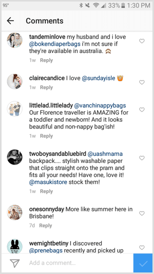 negocio de etiqueta de instagram en comentarios