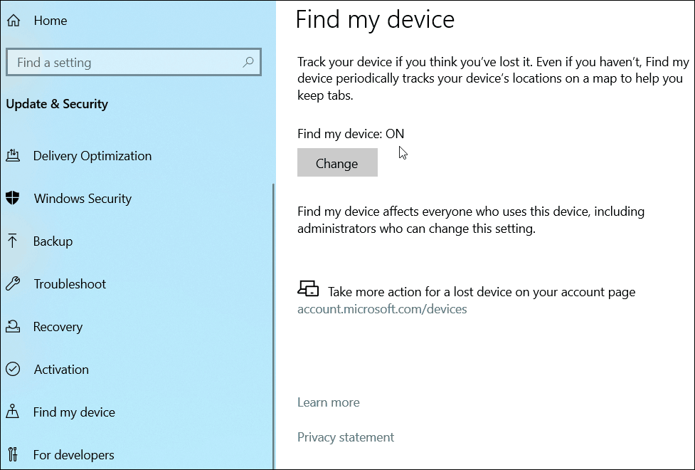 Encuentra mi dispositivo Windows 10