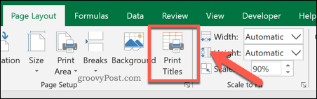 Opción Excel Print Tiles