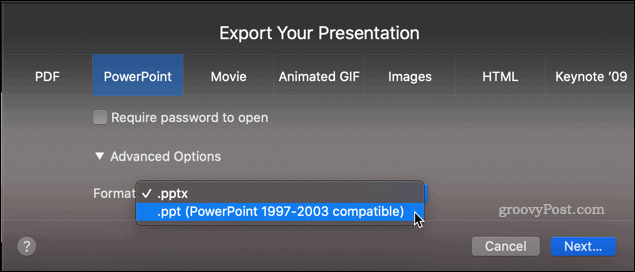 Exportar una presentación de Keynote como un archivo PPT
