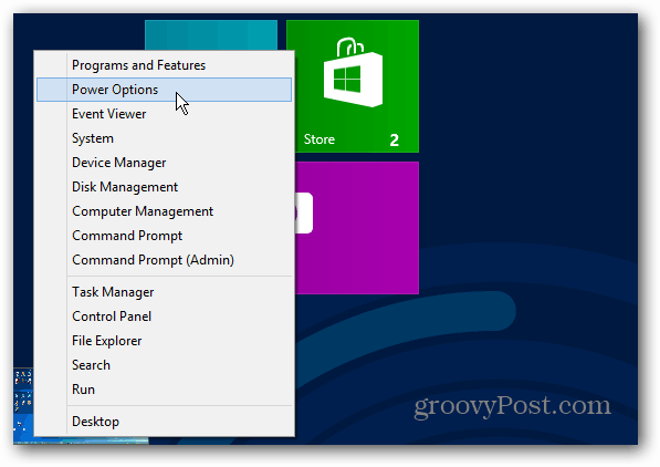 Menú de encendido Pantalla de inicio de Windows 8
