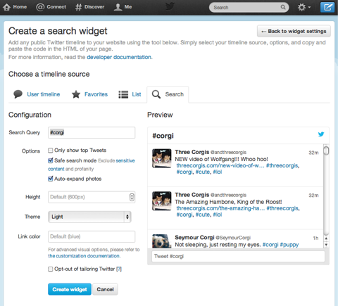 crear un widget de búsqueda de Twitter