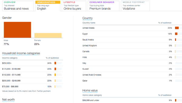 muestra de información de la pestaña demografía de la audiencia de twitter