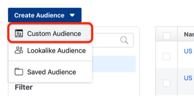 paso 1 de cómo crear una audiencia personalizada en Facebook