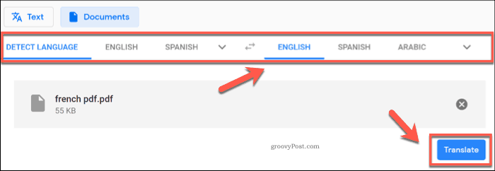 Traducción de un documento usando Google Translate