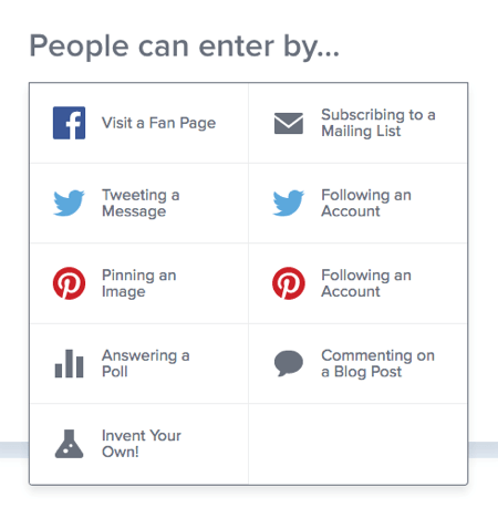 Decide cómo pueden participar las personas en tu concurso Rafflecopter.