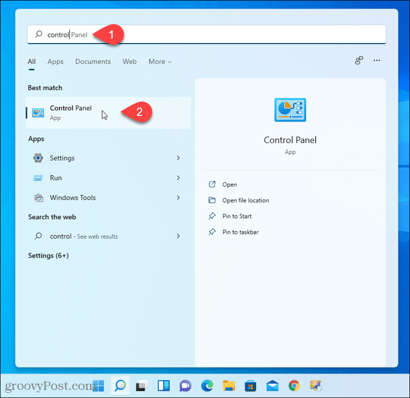 Abra el Panel de control en Windows 11