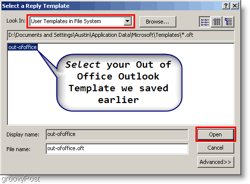 Outlook 2007 - Crear regla de Outlook seleccionar una plantilla