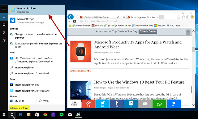 Consejo de Windows 10: busque y use Internet Explorer cuando sea necesario