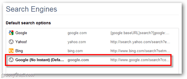 Opciones de búsqueda predeterminadas de Google Chrome