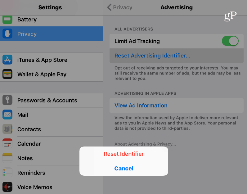 Restablecer ID de anuncio iOS