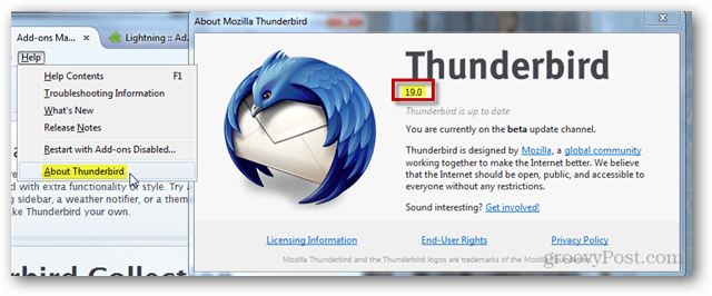 encontrar la versión de Thunderbird