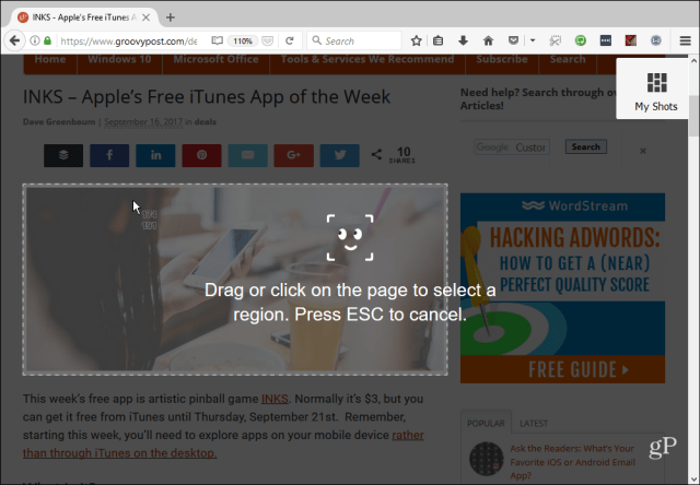 Herramienta de captura de pantalla de Firefox