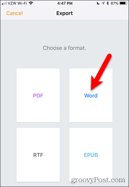 Toque Word en páginas para iOS