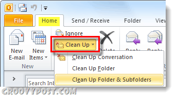 limpiar su carpeta o conversaciones en Outlook 2010