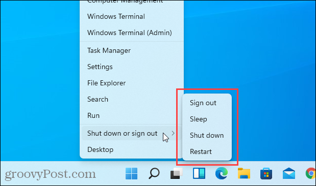 Sin opción de Hibernación en el menú de Windows + X en Windows 11