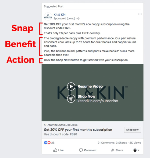Ejemplo de método de copia de anuncios de Facebook SBS