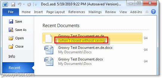 abrir un documento no guardado recientemente en Office 2010