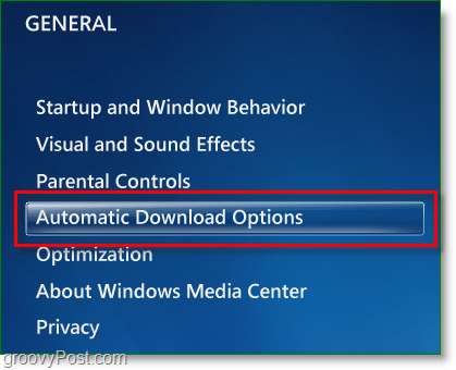Windows 7 Media Center: haga clic en las opciones de descarga automática