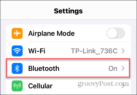Opción de Bluetooth en la configuración de iOS