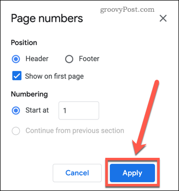 Aplicar números de página a un documento de Google Docs