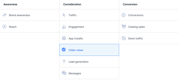 Optimización de Facebook ThruPlay para anuncios de video, paso 1.