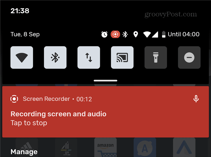 Grabación del grabador de pantalla de Android