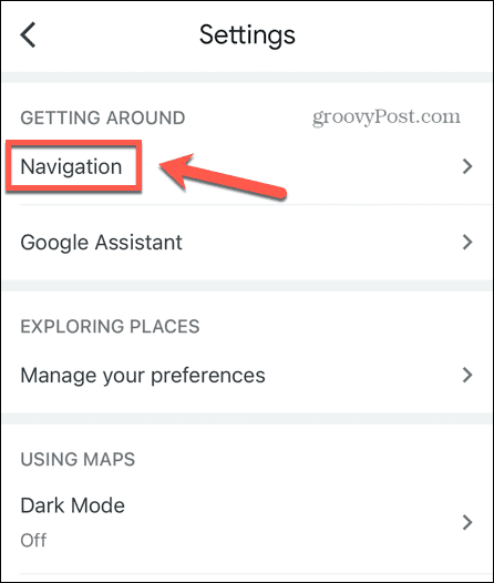 configuración de navegación de mapas de google