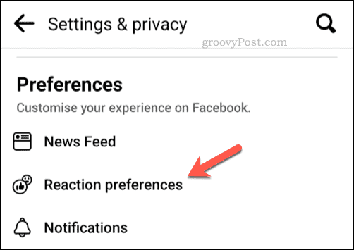 Abra la configuración de reacción de Facebook