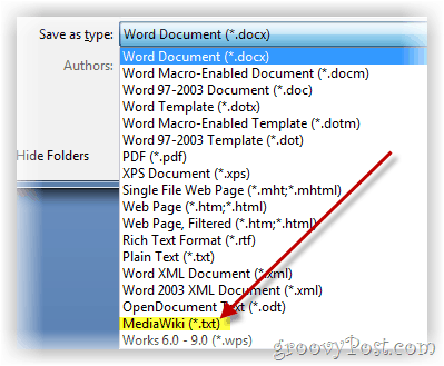 Guardar documento de Word como texto con formato mediawiki