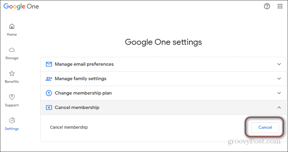 Cancelar membresía de Google One