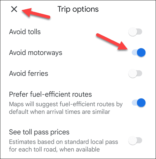 Evite autopistas en Google Maps en el móvil