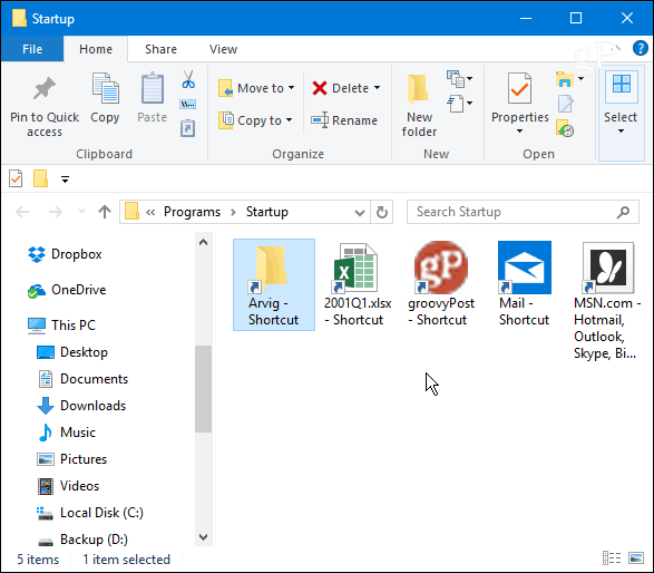 Carpeta de inicio de Windows 10