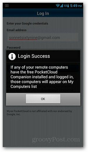 pocketcloud-android-login-in