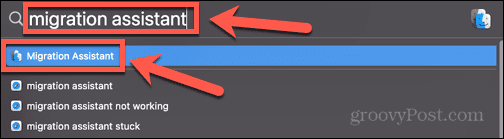 asistente de migración de mac spotlight