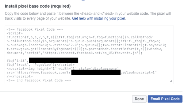 Asegúrese de tener el código base de píxeles de Facebook instalado en su sitio.